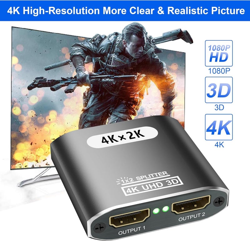 Closs HDMI Splitter 1 in 2 Out -HDMI Splitter for Dual Monitors Duplicate/Mirror Only - Not for Multi Monitors, No HDCP Bypass, USB Powered, 1 Source to 2 Identical Displays, for PS4 Fire Stick HDTV - Image 3